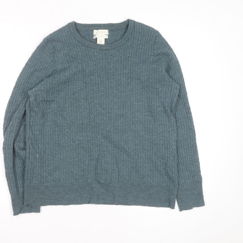 Cynthia Rowley Men's Blue XL Merino Wool Cable-Knit Jumper