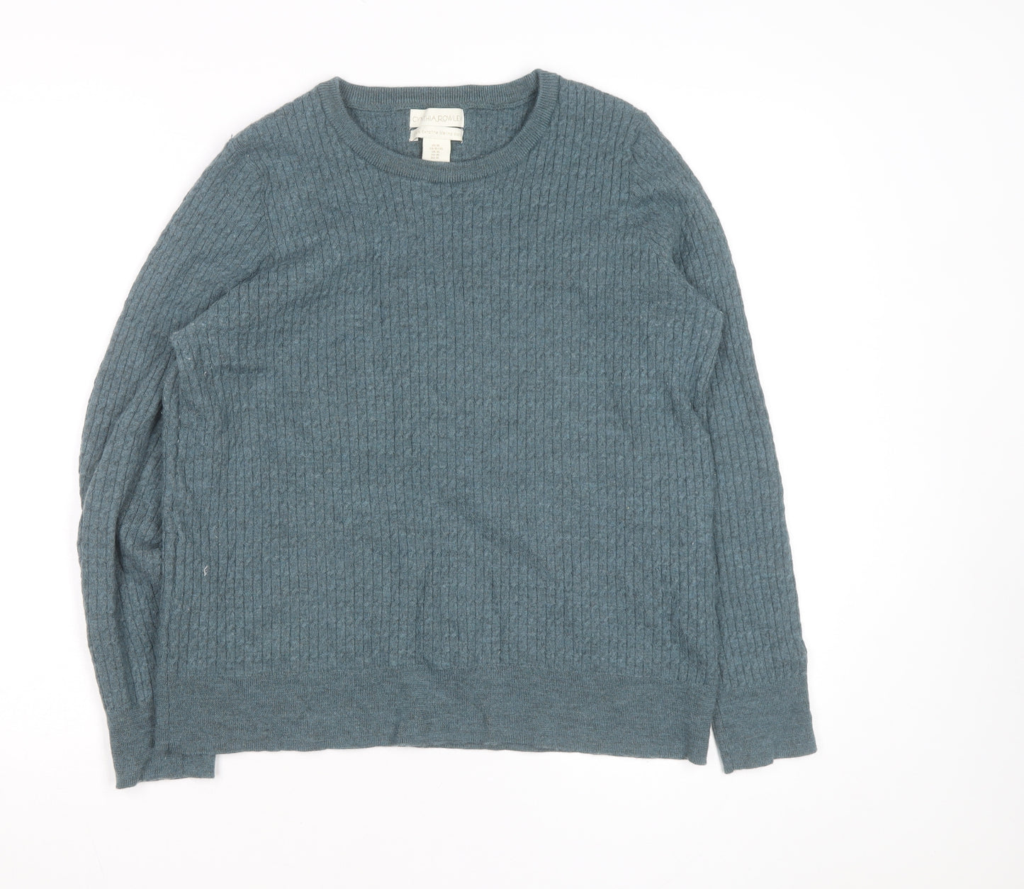 Cynthia Rowley Men's Blue XL Merino Wool Cable-Knit Jumper