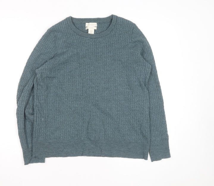 Cynthia Rowley Men's Blue XL Merino Wool Cable-Knit Jumper