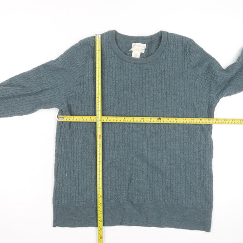 Cynthia Rowley Men's Blue XL Merino Wool Cable-Knit Jumper