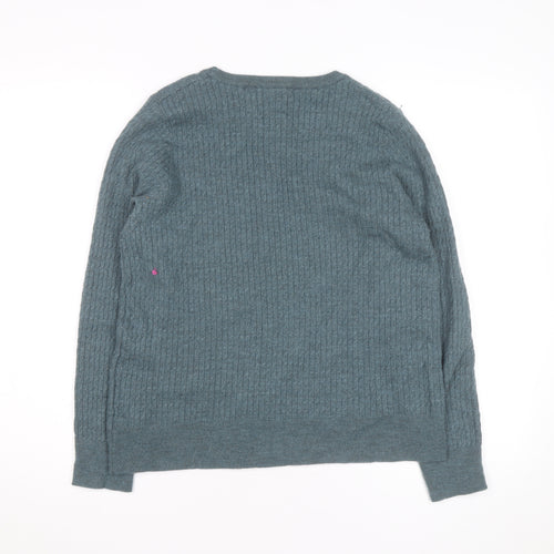 Cynthia Rowley Men's Blue XL Merino Wool Cable-Knit Jumper