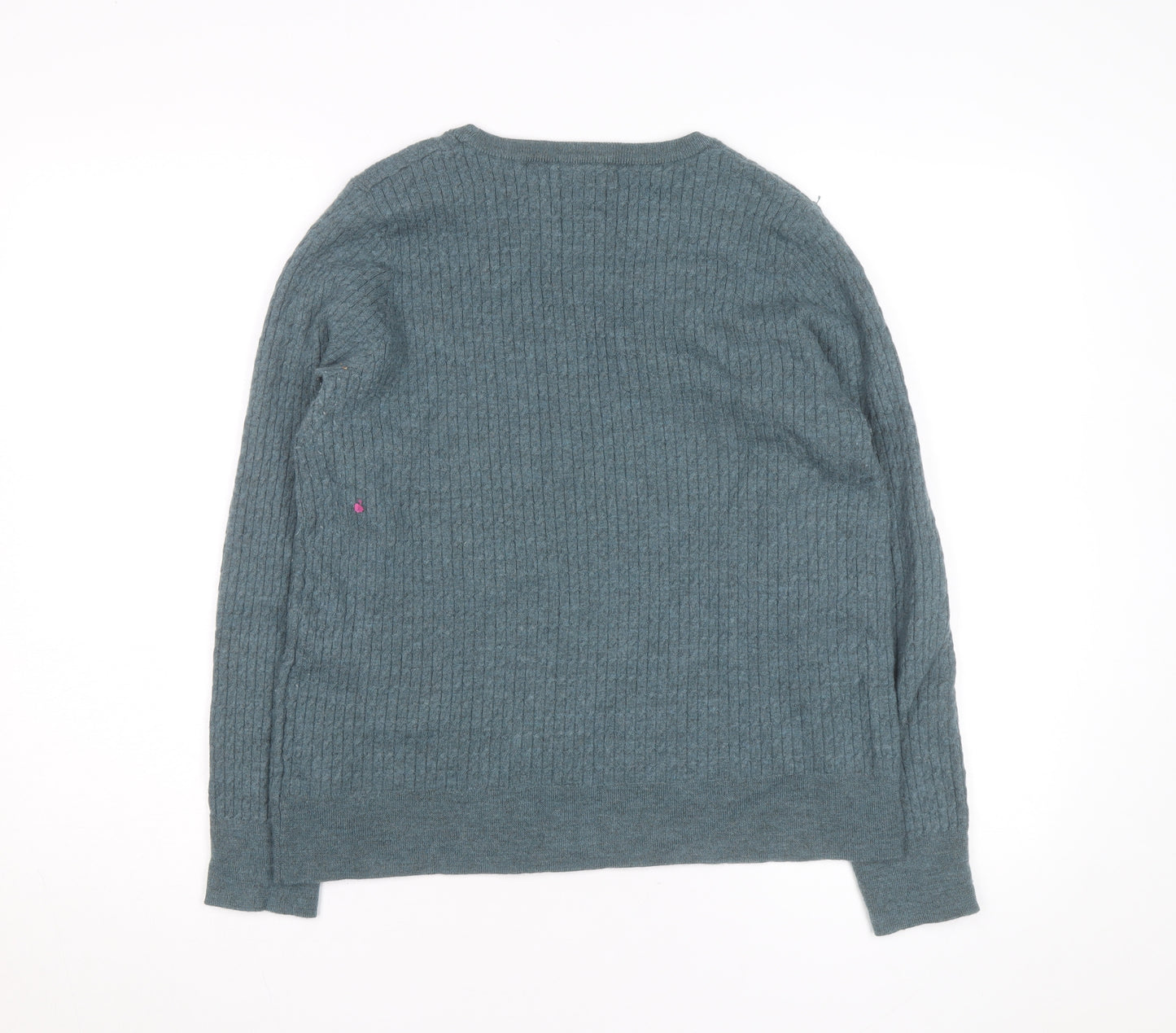 Cynthia Rowley Men's Blue XL Merino Wool Cable-Knit Jumper