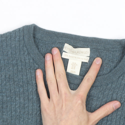 Cynthia Rowley Men's Blue XL Merino Wool Cable-Knit Jumper