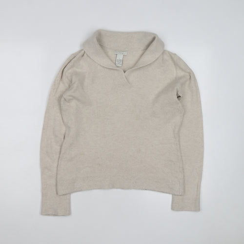 Tweeds Women Beige Shawl Collar Pullover Jumper Size L Wool Blend