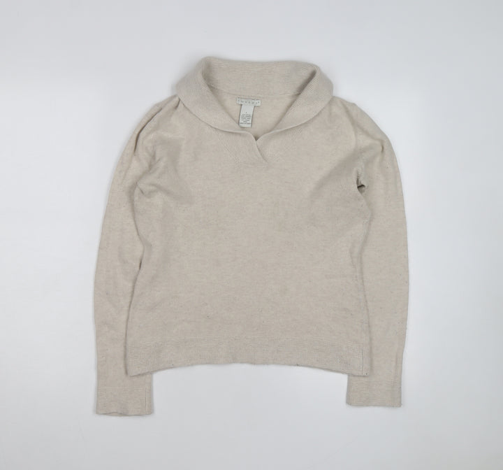 Tweeds Women Beige Shawl Collar Pullover Jumper Size L Wool Blend