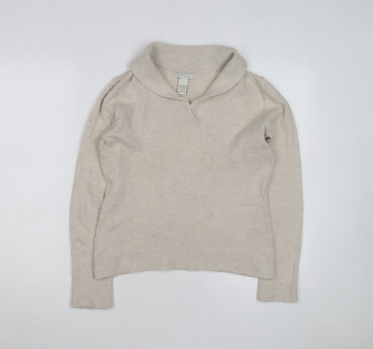 Tweeds Women Beige Shawl Collar Pullover Jumper Size L Wool Blend