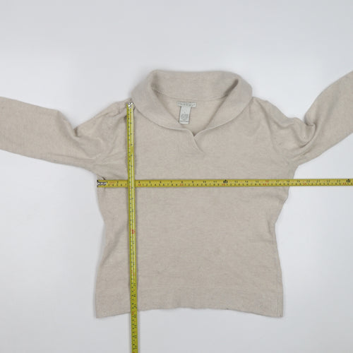 Tweeds Women Beige Shawl Collar Pullover Jumper Size L Wool Blend