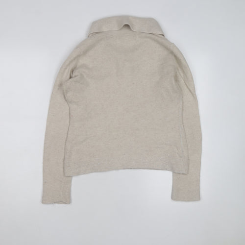 Tweeds Women Beige Shawl Collar Pullover Jumper Size L Wool Blend