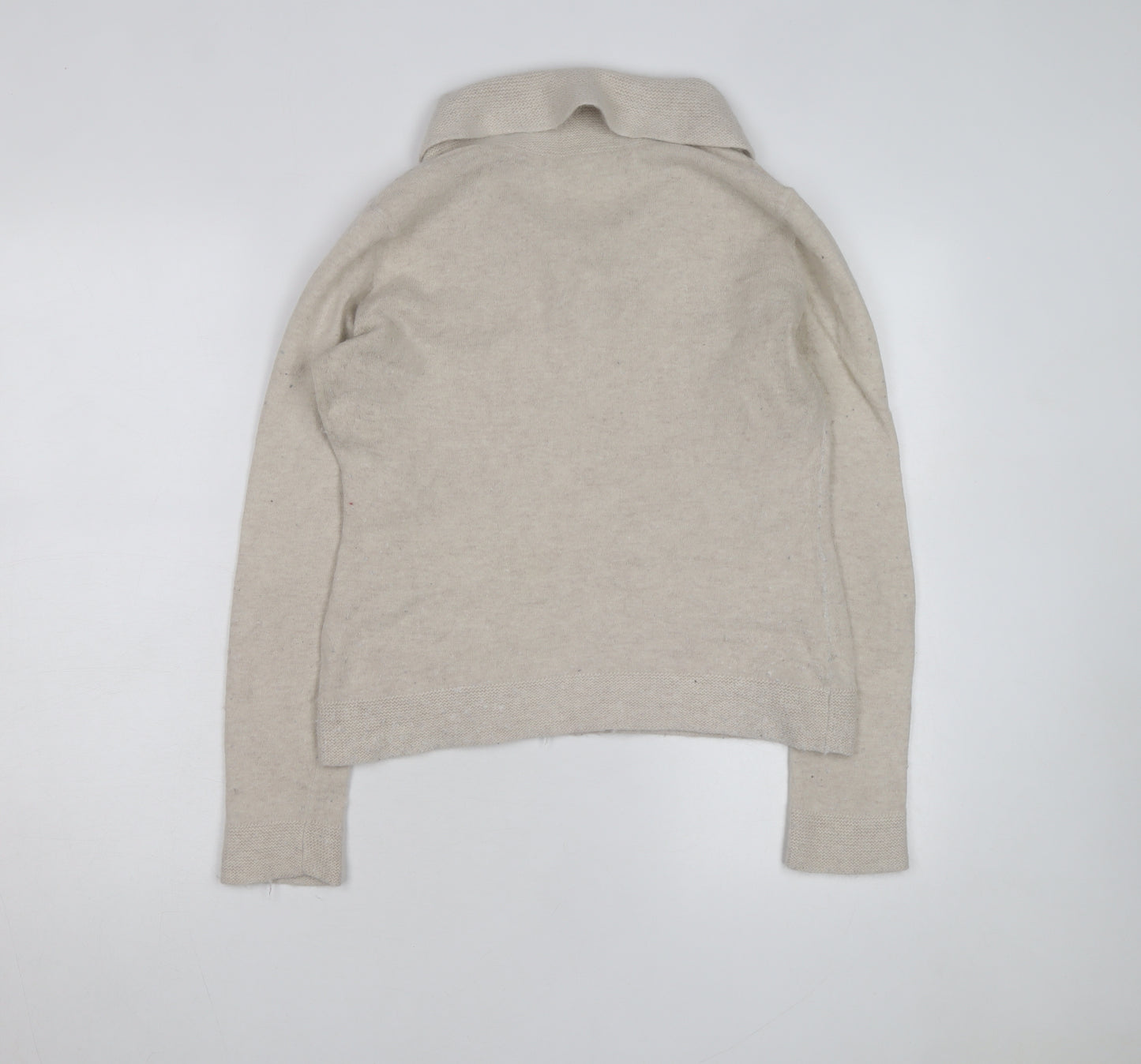 Tweeds Women Beige Shawl Collar Pullover Jumper Size L Wool Blend