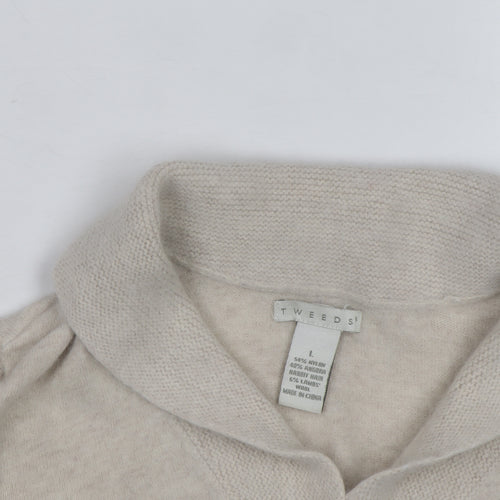 Tweeds Women Beige Shawl Collar Pullover Jumper Size L Wool Blend