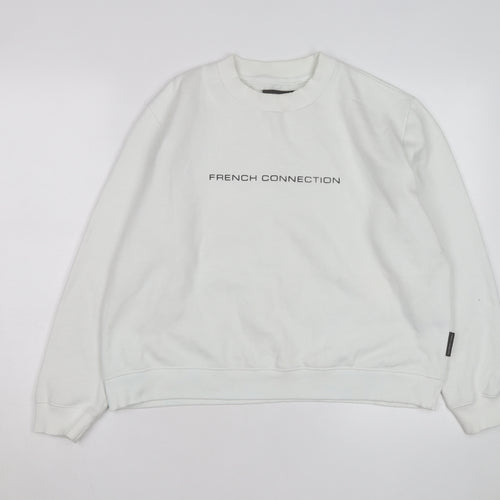 French Connection Men's White Crew Neck Logo Sweatshirt Size M