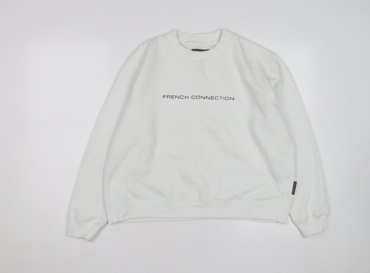 French Connection Men's White Crew Neck Logo Sweatshirt Size M