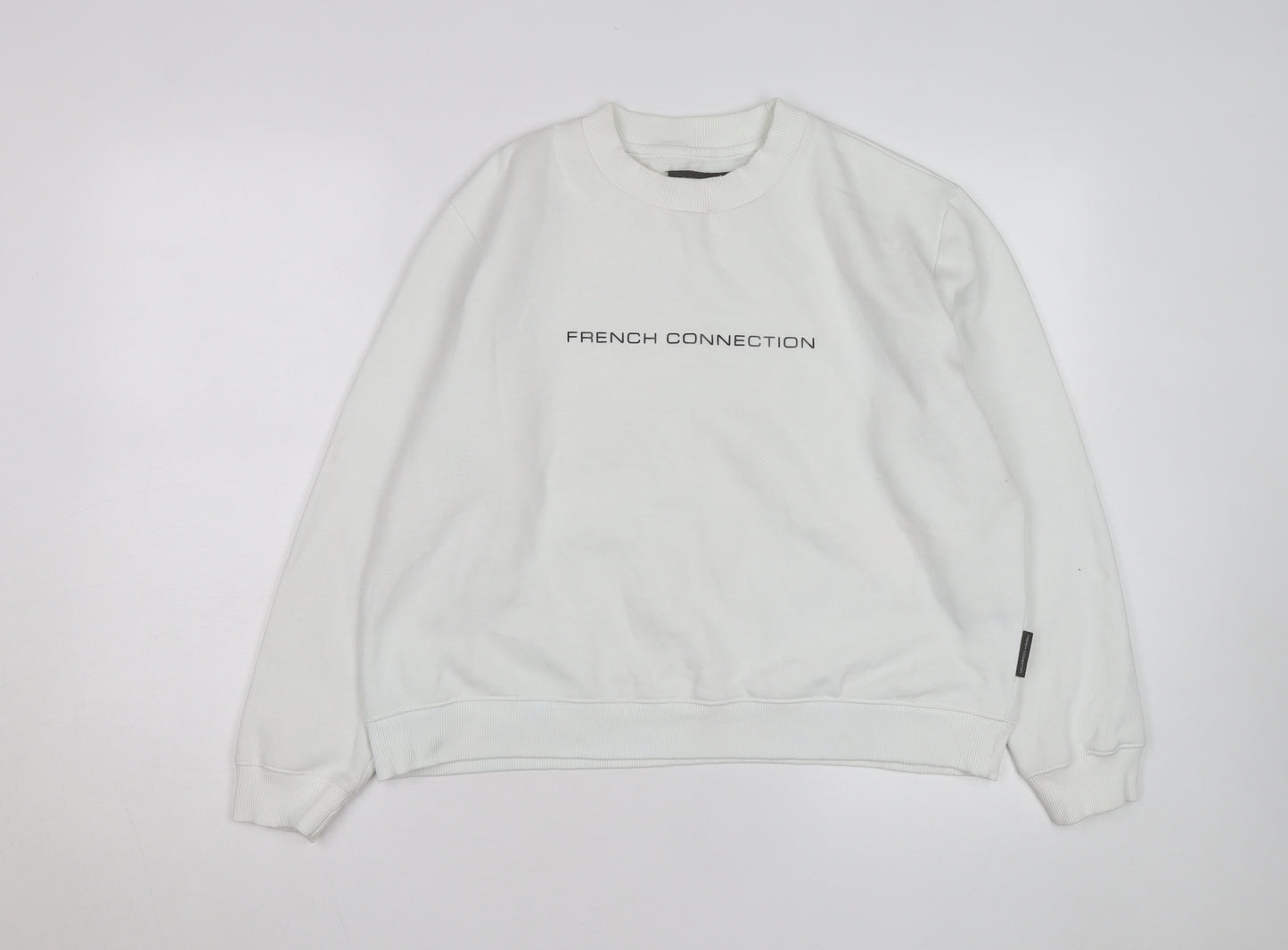 French Connection Men's White Crew Neck Logo Sweatshirt Size M