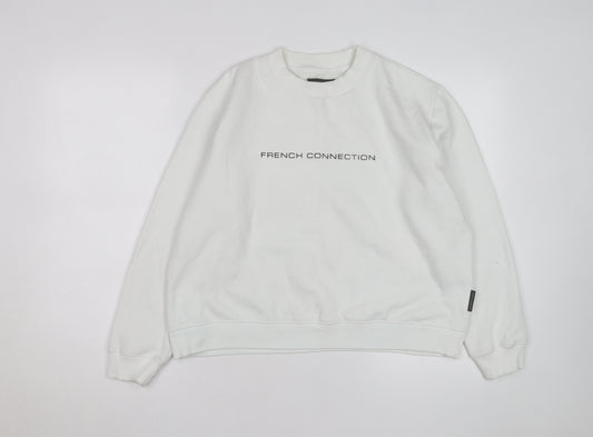 French Connection Men's White Crew Neck Logo Sweatshirt Size M