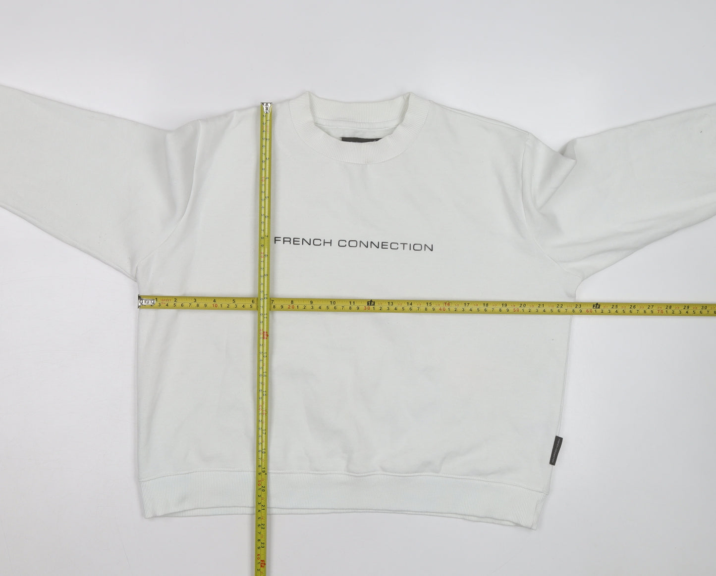 French Connection Men's White Crew Neck Logo Sweatshirt Size M