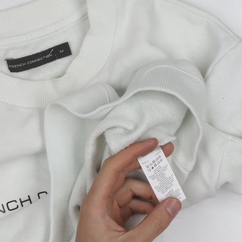 French Connection Men's White Crew Neck Logo Sweatshirt Size M
