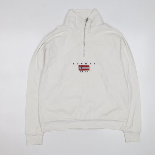 John Galt Men White 1/4 Zip Pullover Sweatshirt Small Cotton Norway 1984