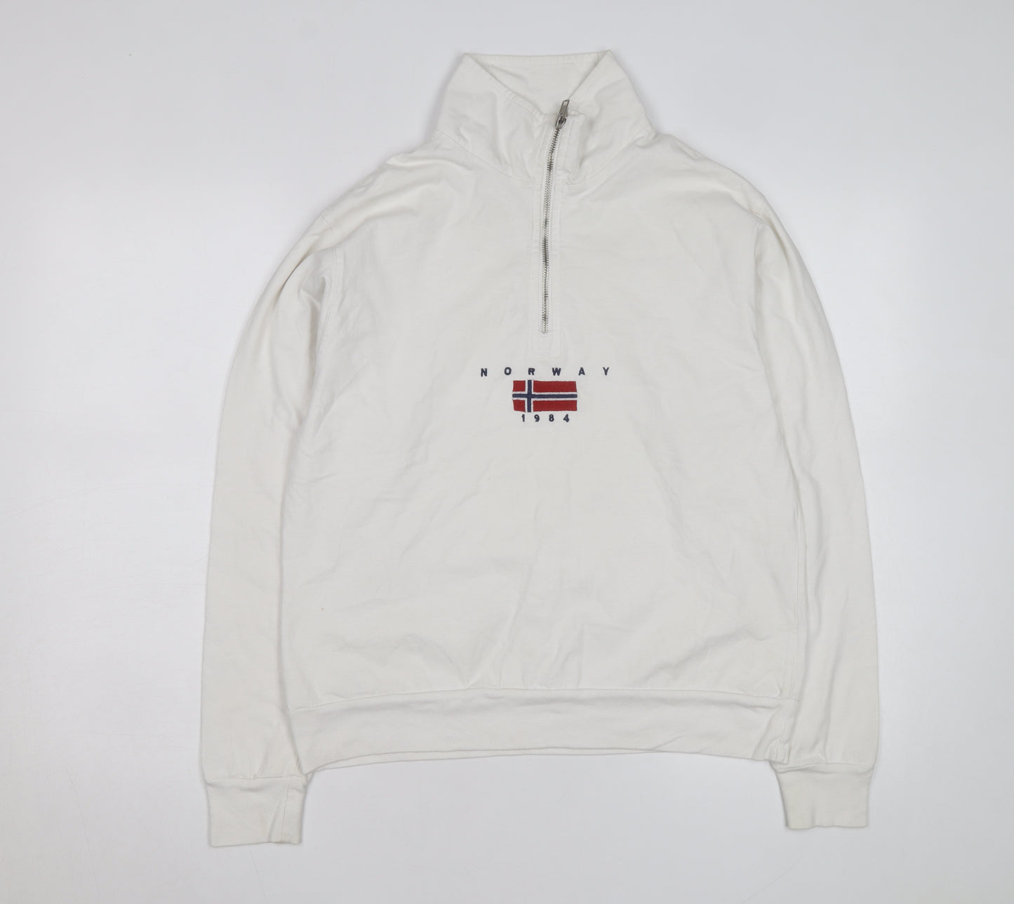John Galt Men White 1/4 Zip Pullover Sweatshirt Small Cotton Norway 1984