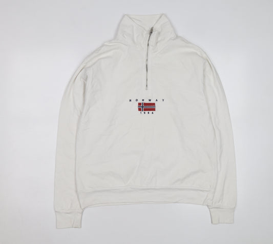 John Galt Men White 1/4 Zip Pullover Sweatshirt Small Cotton Norway 1984