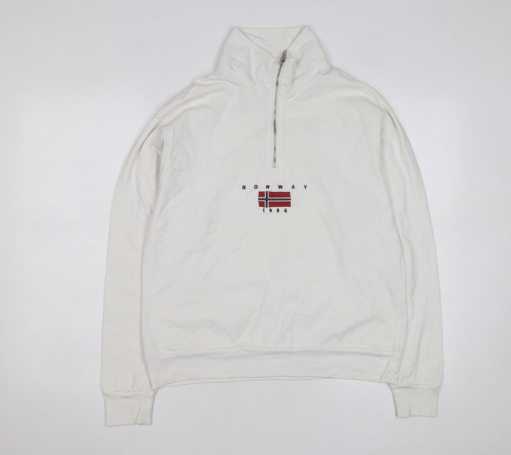 John Galt Men White 1/4 Zip Pullover Sweatshirt Small Cotton Norway 1984