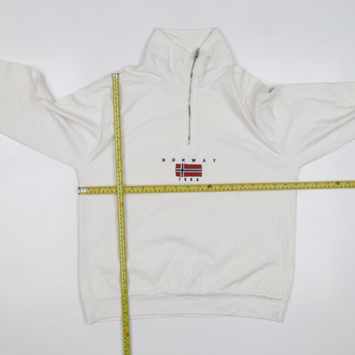 John Galt Men White 1/4 Zip Pullover Sweatshirt Small Cotton Norway 1984