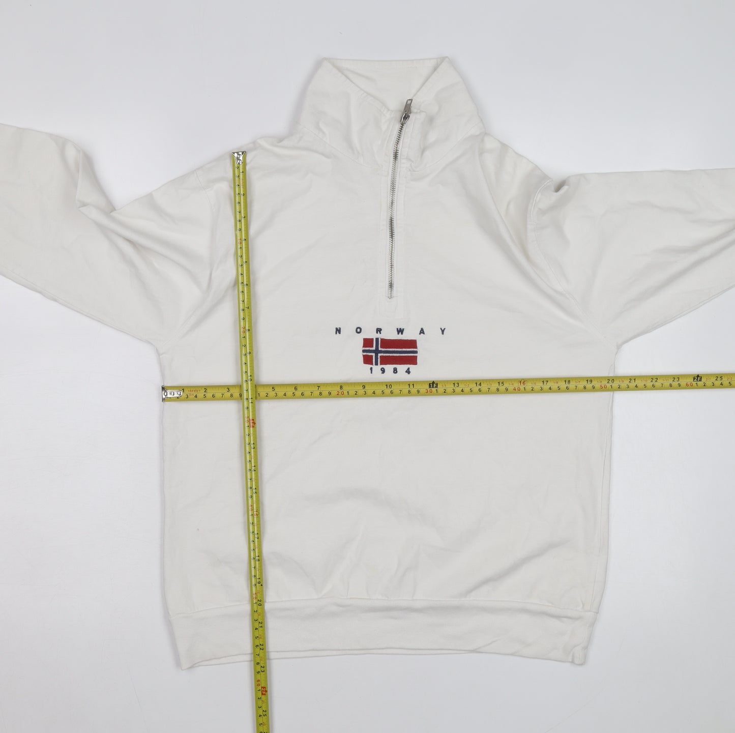 John Galt Men White 1/4 Zip Pullover Sweatshirt Small Cotton Norway 1984