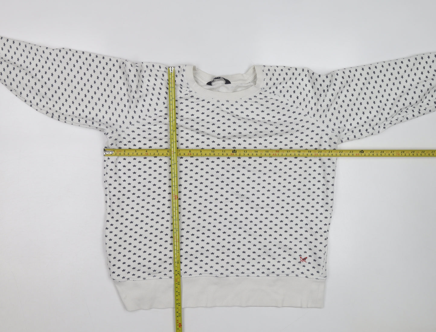 Crew Clothing Company Men’s White Star Print Pullover Sweatshirt L