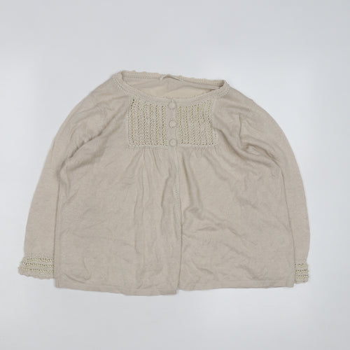 Marks and Spencer Women Beige Knit Cardigan Size 14 Crochet Detail