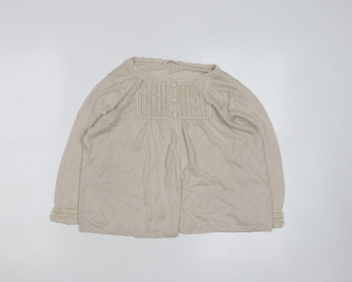 Marks and Spencer Women Beige Knit Cardigan Size 14 Crochet Detail