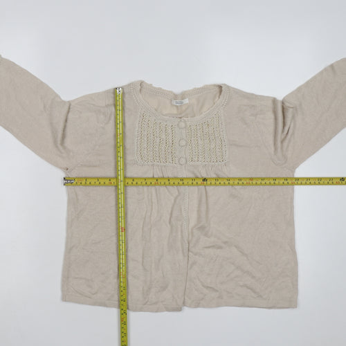 Marks and Spencer Women Beige Knit Cardigan Size 14 Crochet Detail
