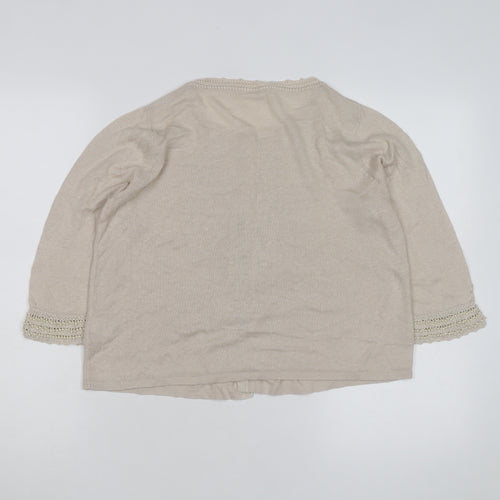 Marks and Spencer Women Beige Knit Cardigan Size 14 Crochet Detail