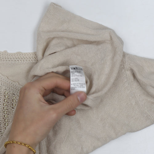 Marks and Spencer Women Beige Knit Cardigan Size 14 Crochet Detail