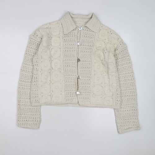 Marks and Spencer Women Ivory Crochet Cotton Cardigan M