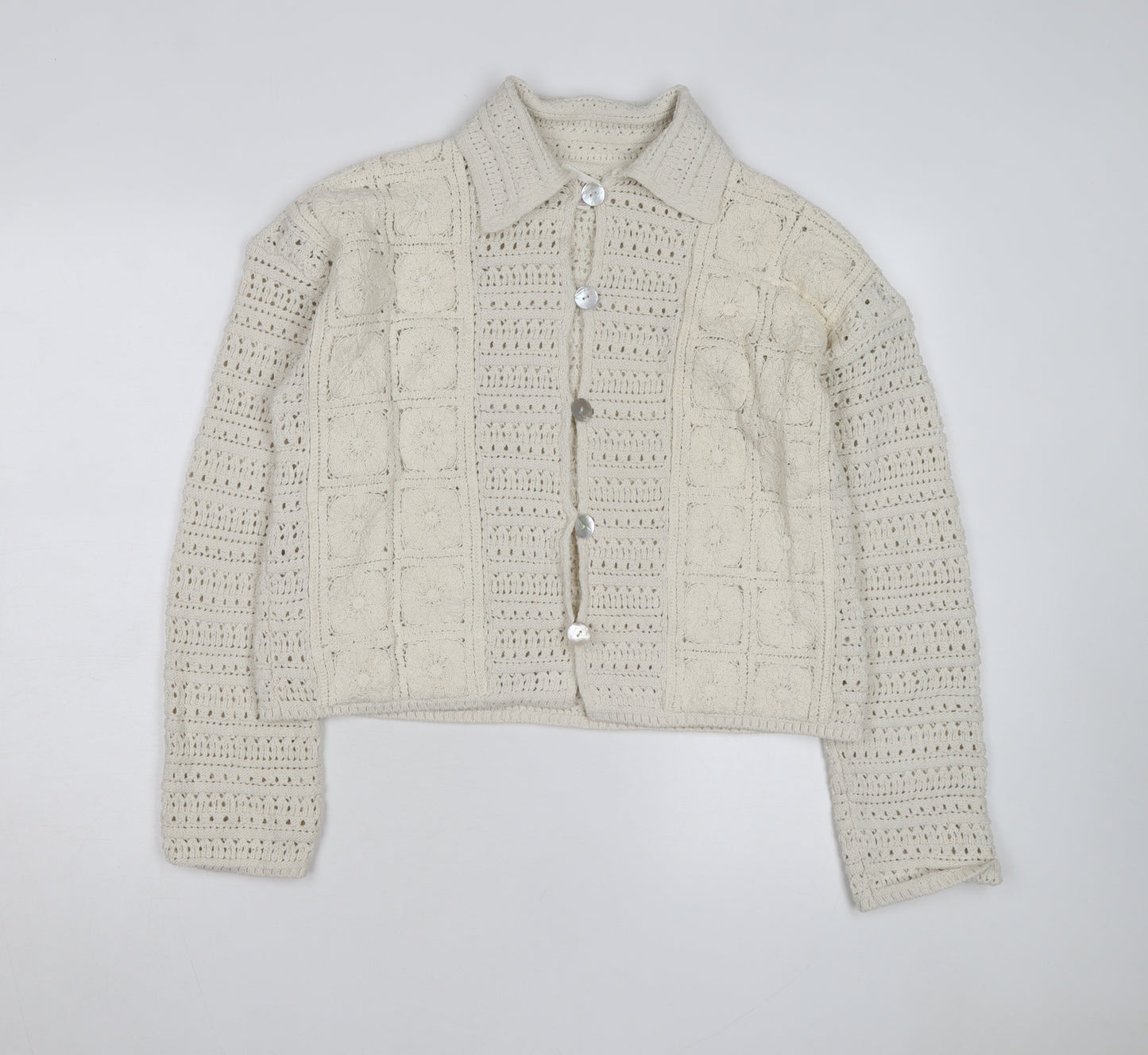 Marks and Spencer Women Ivory Crochet Cotton Cardigan M