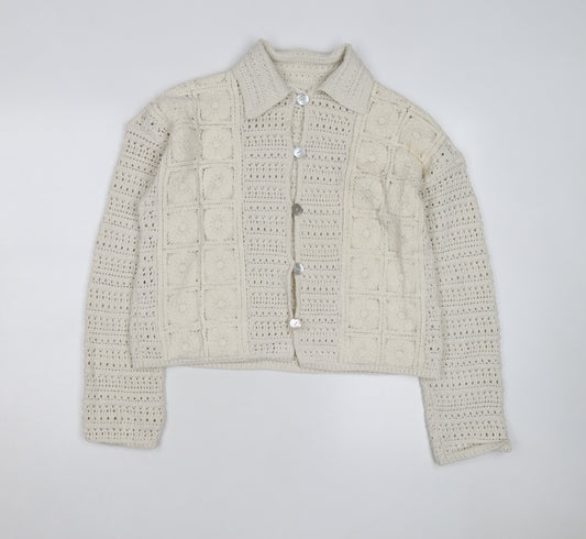 Marks and Spencer Women Ivory Crochet Cotton Cardigan M