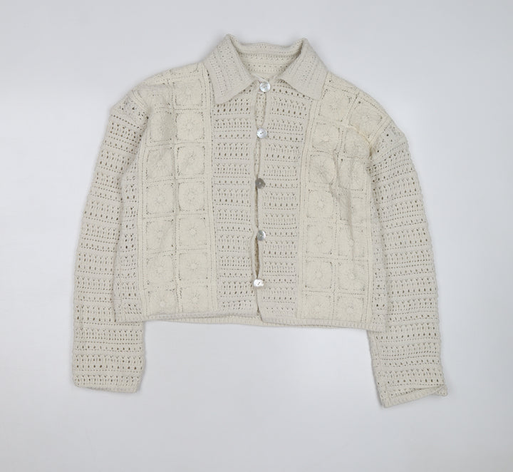Marks and Spencer Women Ivory Crochet Cotton Cardigan M