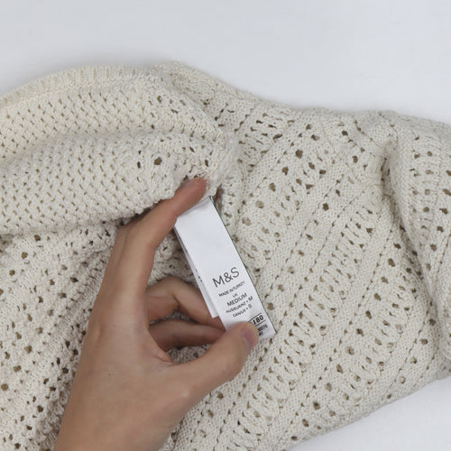 Marks and Spencer Women Ivory Crochet Cotton Cardigan M