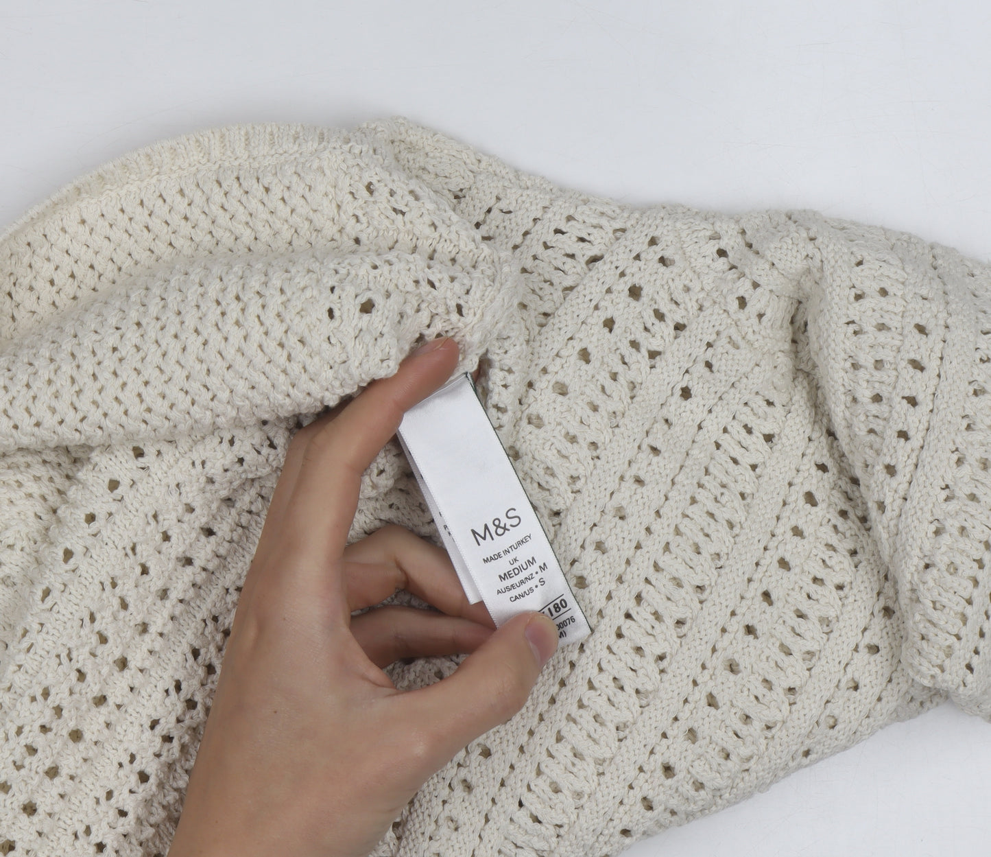 Marks and Spencer Women Ivory Crochet Cotton Cardigan M