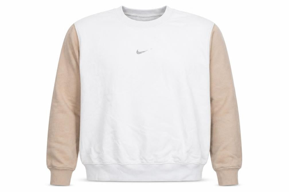 Front view of Nike Men's Beige Pullover Sweatshirt, size M, Crew Neck Fleece
