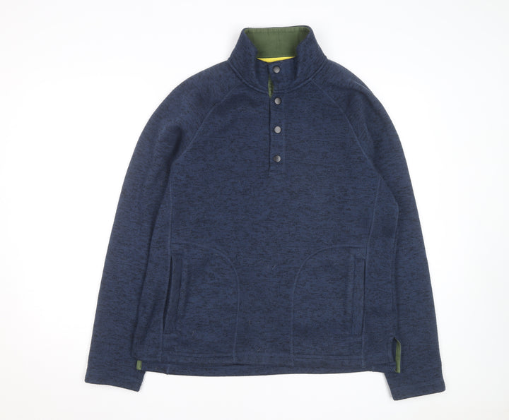 John Lewis Men Blue Cotton Henley Jumper L Casual Winter