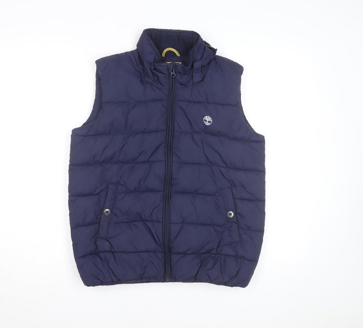 Timberland Men's Blue Puffer Waistcoat Gilet Size S Insulated Zip Up
