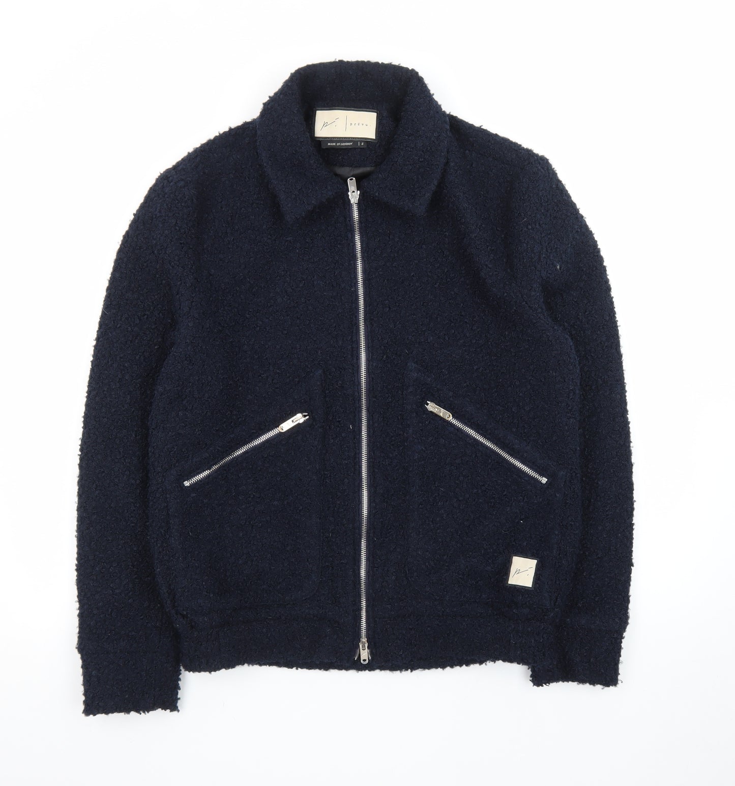 Prèvu Men’s Blue Wool Bomber Jacket Size S Zip Up Casual
