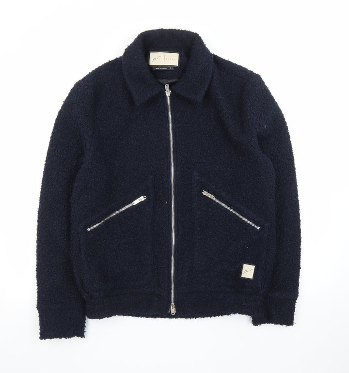 Prèvu Men’s Blue Wool Bomber Jacket Size S Zip Up Casual