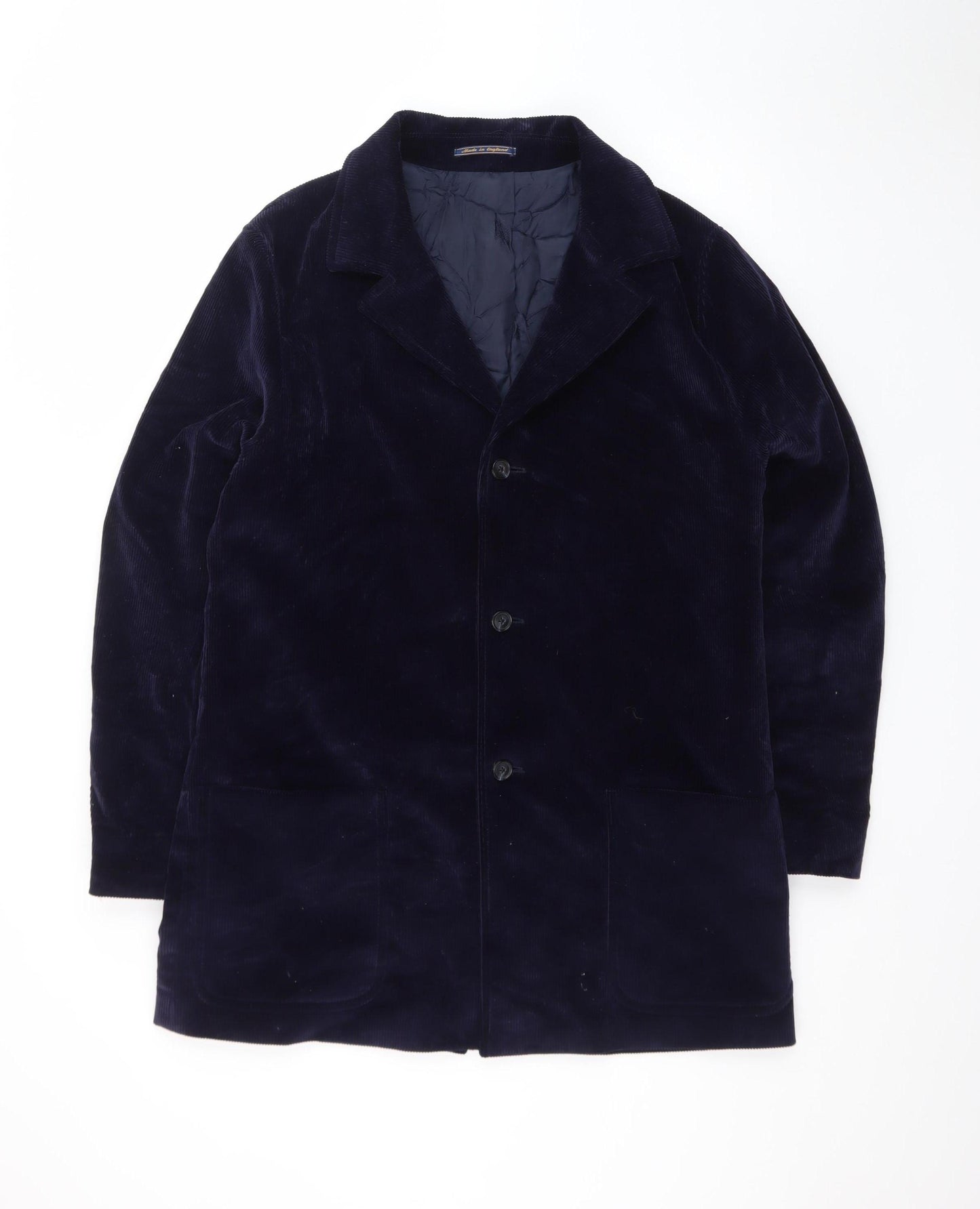 Crombie Men's Blue Corduroy Overcoat XL Cotton Lined Classic