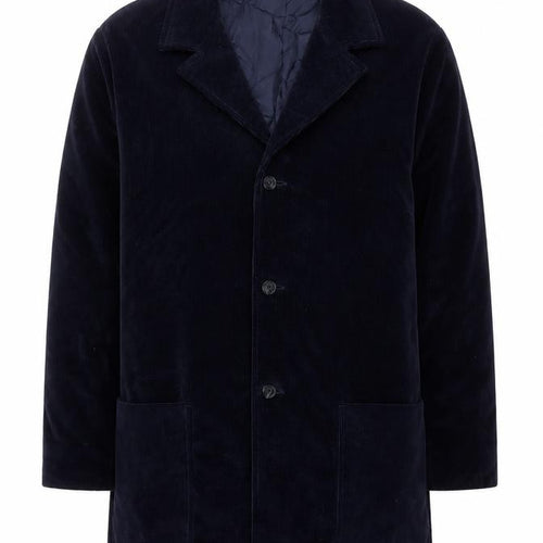 Crombie Men's Blue Corduroy Overcoat XL Cotton Lined Classic