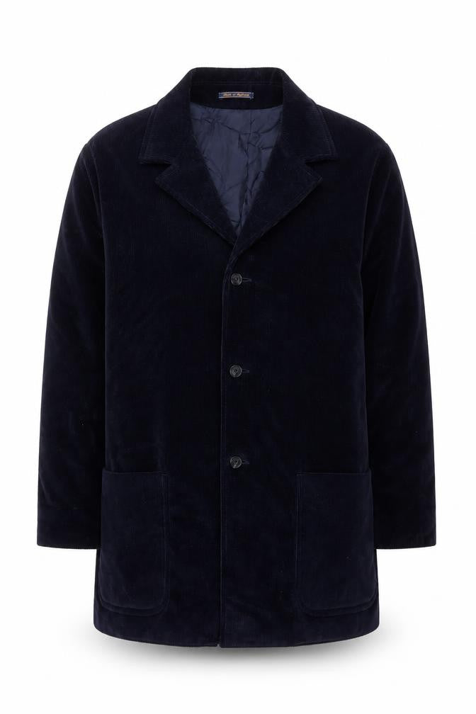 Crombie Men's Blue Corduroy Overcoat XL Cotton Lined Classic