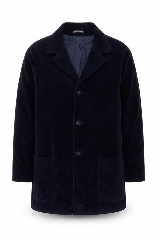 Crombie Men's Blue Corduroy Overcoat XL Cotton Lined Classic