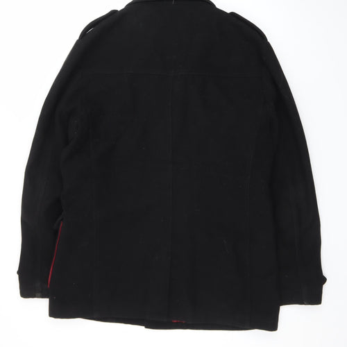 Fly53 Men's Black Wool Blend Military Coat XL Classic Casual