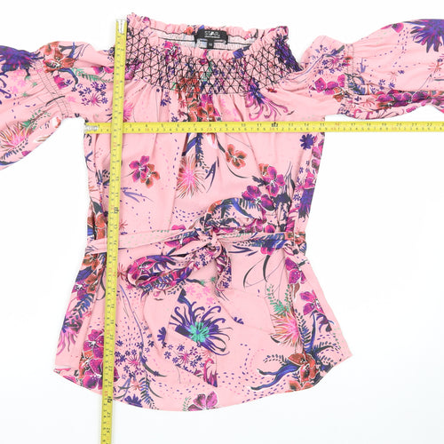 Star by Julien Macdonald Women's Pink Floral Off Shoulder Tunic Blouse Size 10