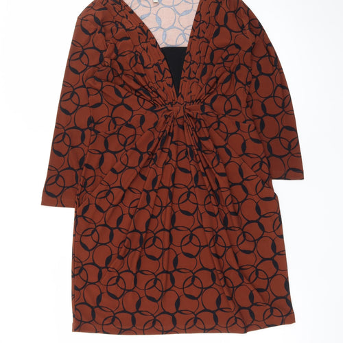 Laura Ashley Women's Brown Geometric V-Neck Ruched Sheath Dress Size 12